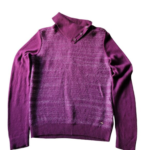 Tommy Hilfiger Merlot Knit Sweater Silver Metallic Womens M Ribbed Angled Collar - Picture 5 of 16